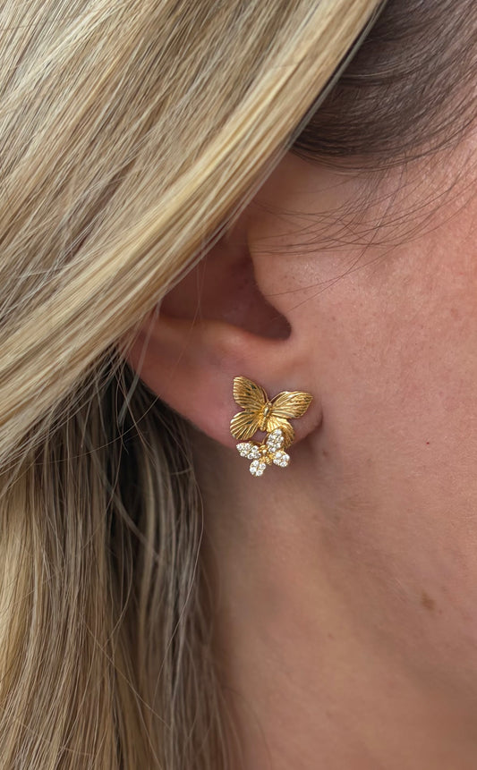 Vintage La Rose 14K Stacked Butterfly Earrings