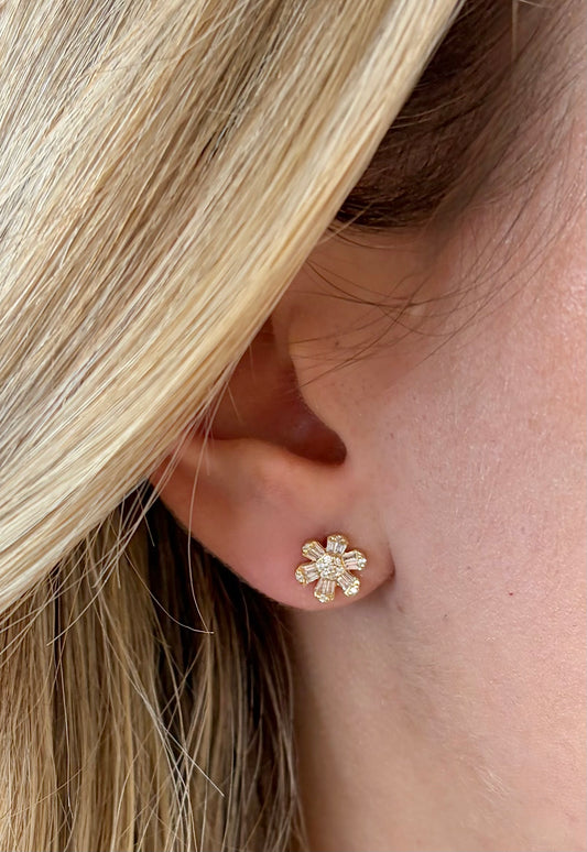 Vintage La Rose 14K Flower Baguette Studs