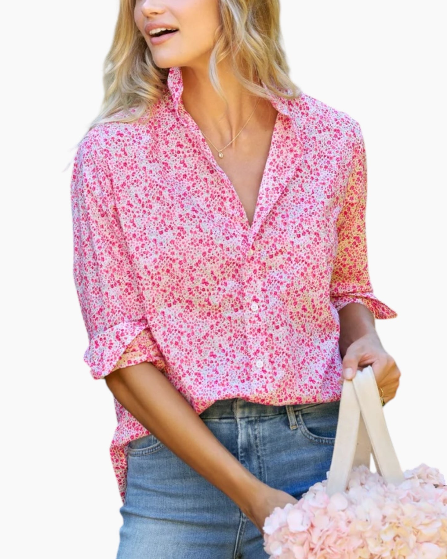 Frank & Eileen Eileen Button Up Pink Flower
