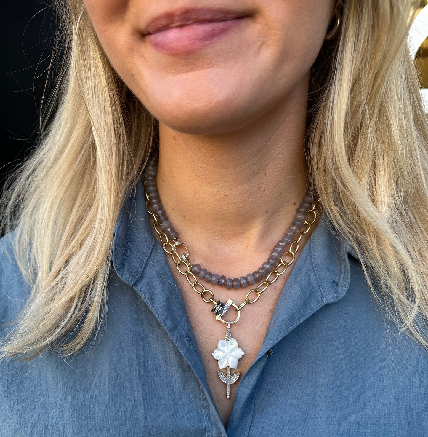 TRUNKSHOW The Woods Fine Jewelry MOP Flower Pendant