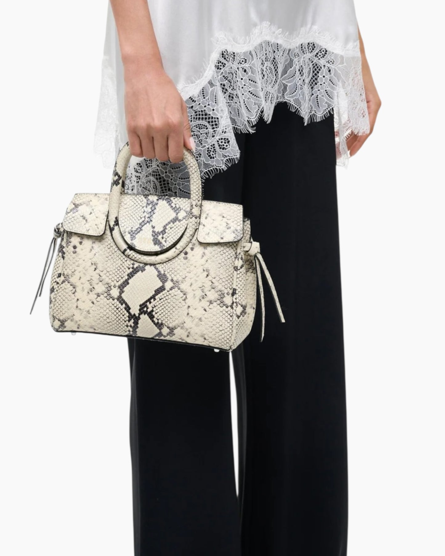 Staud Maude Mini Carryall White Snake