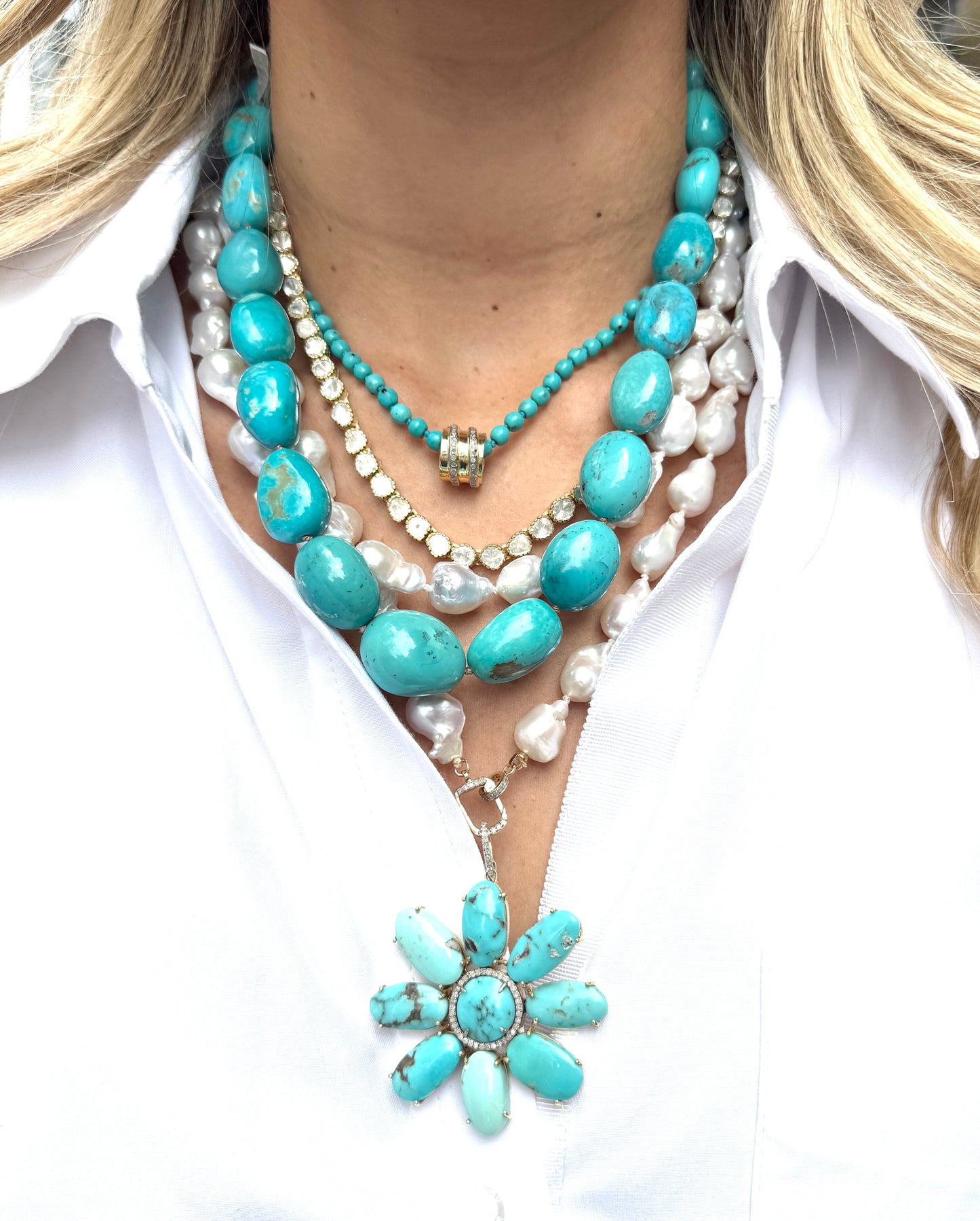 TRUNKSHOW The Woods Fine Jewelry Graduated Turquoise, 19.5"