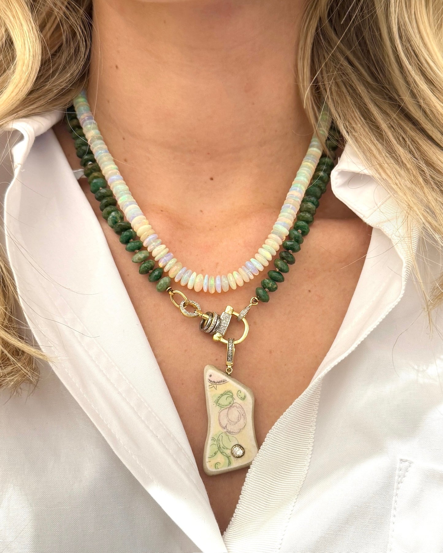 TRUNKSHOW The Woods African Jade Diamond Chain 18"