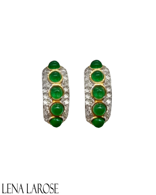 The Woods Fine Jewelry Emerald and Diamond Hoops