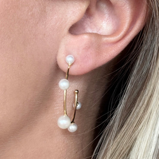 14K Vintage La Rose Pearl Orbit Hoop Earrings