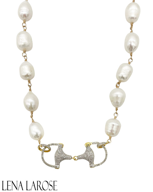 TRUNKSHOW The Woods Pearl Horse Bit Necklace, 17"