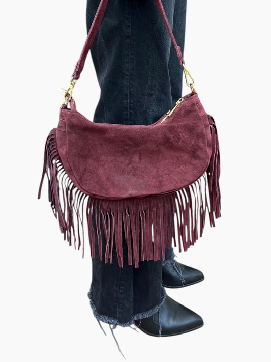 Italian Leather Fringe Bag Merlot