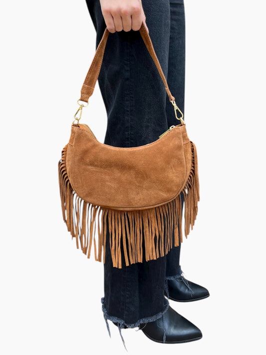 Italian Leather Fringe Bag Tan