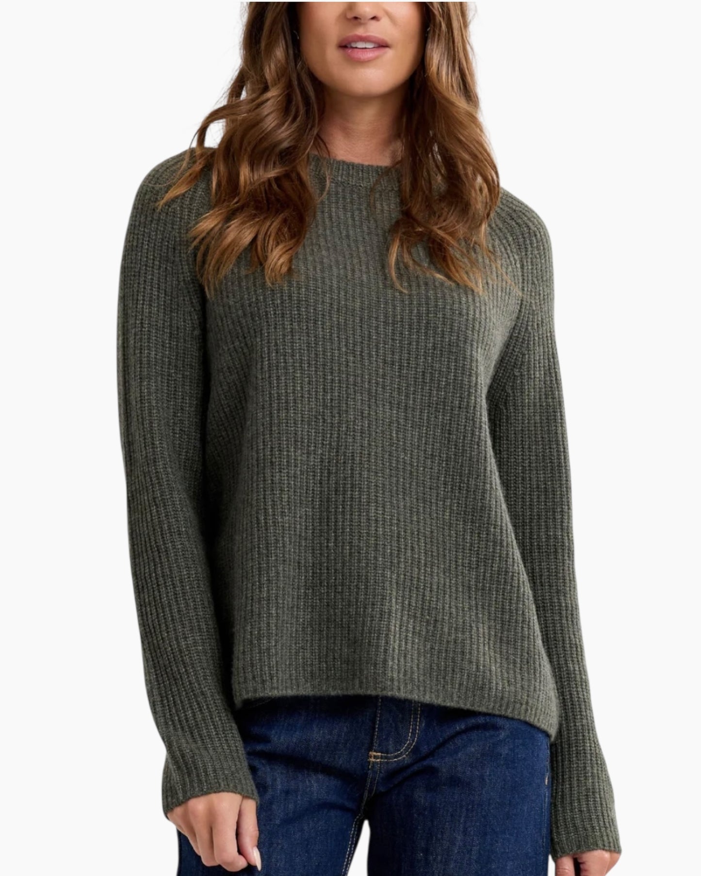 Pura Cashmere Fisherman Crewneck Olive
