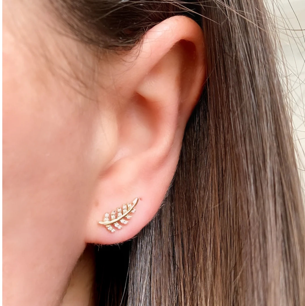 14K Vintage La Rose Pave Leaf Studs