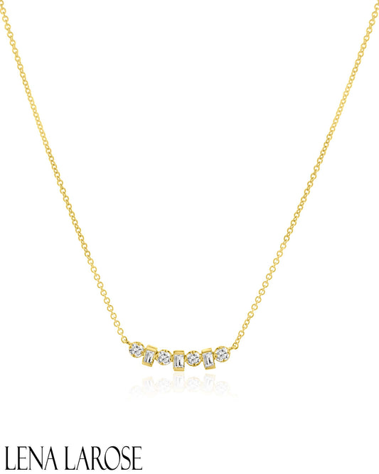 Vintage La Rose 14K Mixed Diamond Bar Necklace