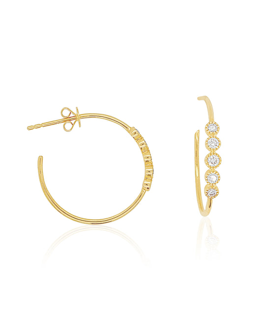 14K Vintage La Rose Diamond Bezel Hoops