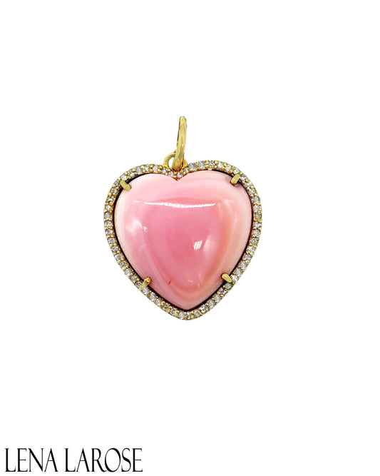 Vintage La Rose 14K Conch Shell Diamond Heart Pendant)