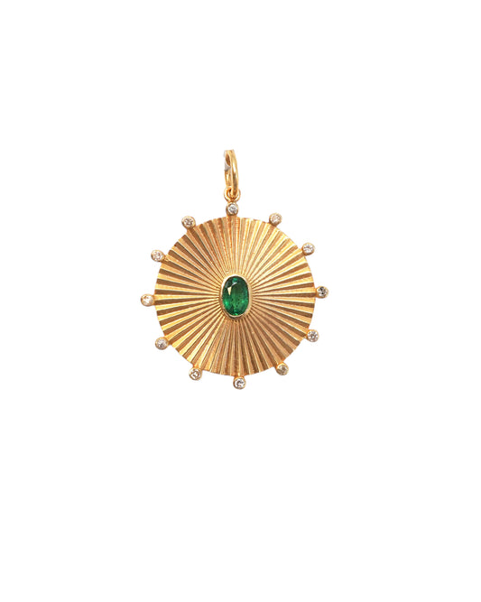 Vintage La Rose 14K Emerald Fluted Circle Pendant