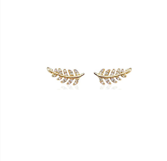 14K Vintage La Rose Pave Leaf Studs