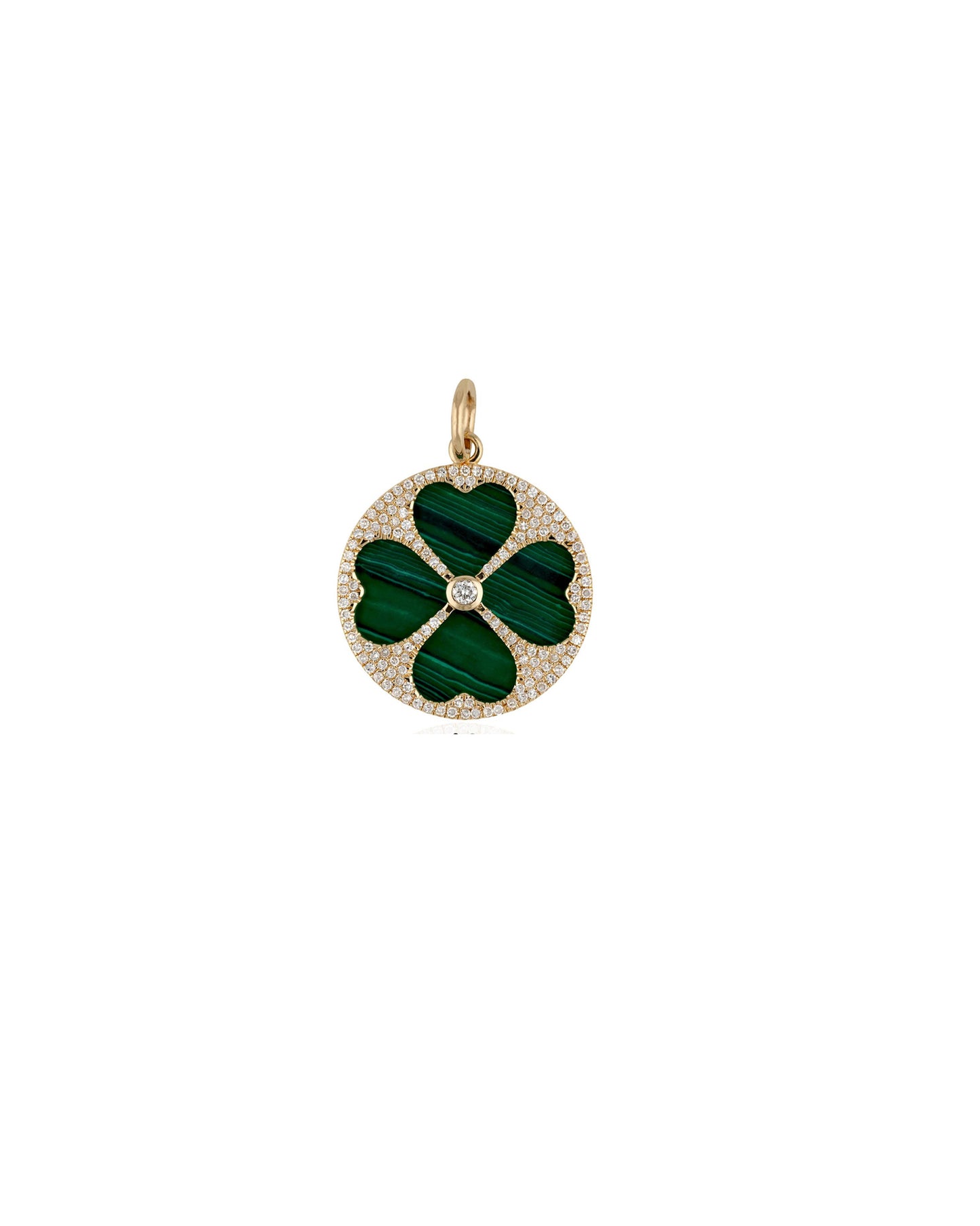 Vintage La Rose 14K Malachite Diamond Clover Pendant