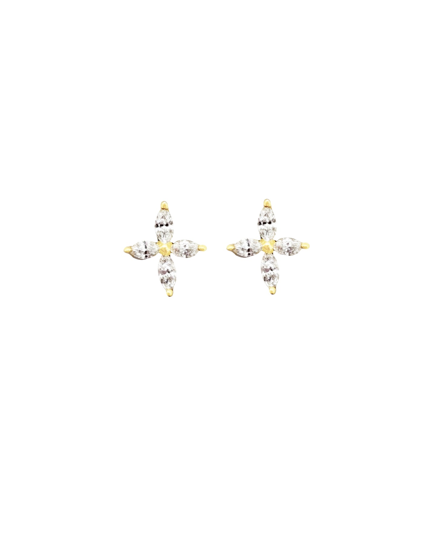 Vintage La Rose 14K Marquis Diamond Cross Studs