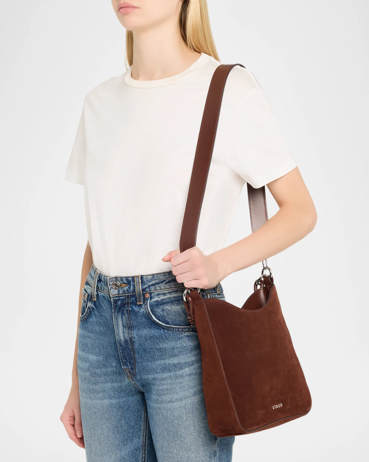 Staud Mel Suede Shoulder Bag Mahogany