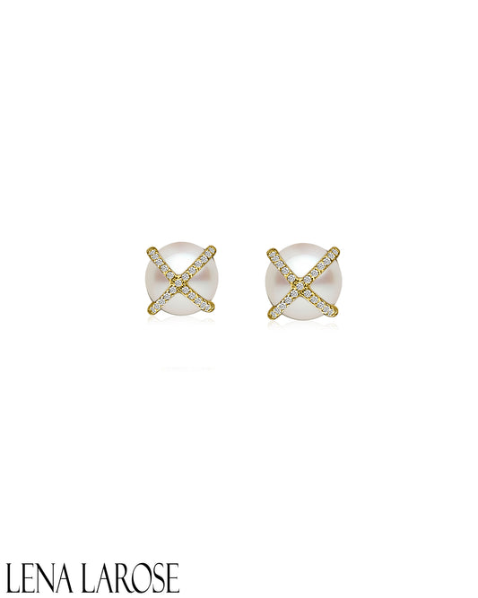 Vintage La Rose 14K Diamond Cage Pearl Huggies
