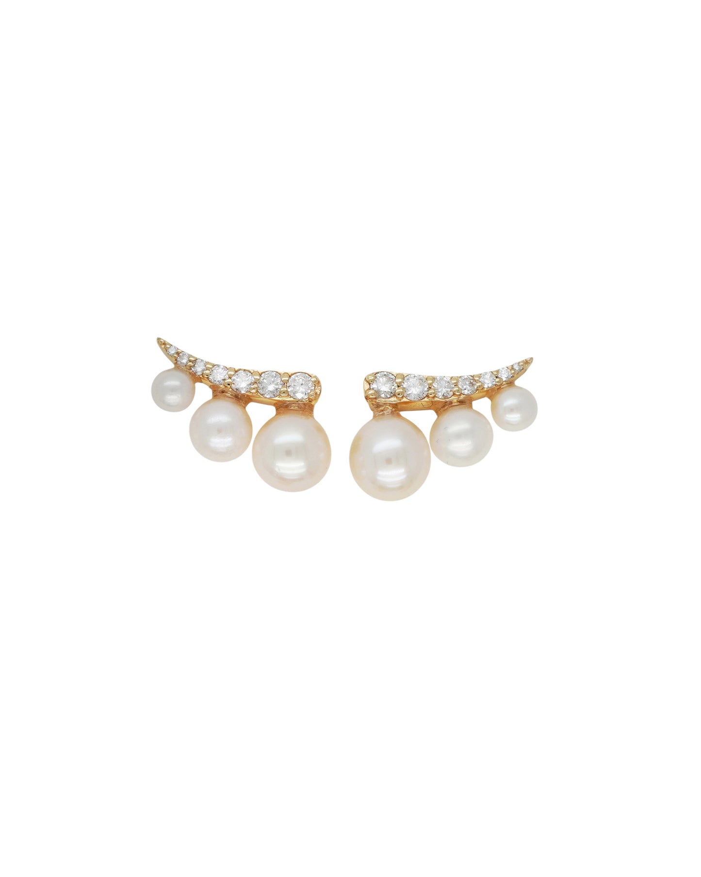 14K Vintage La Rose Crescent Pearl Crawler Earrings
