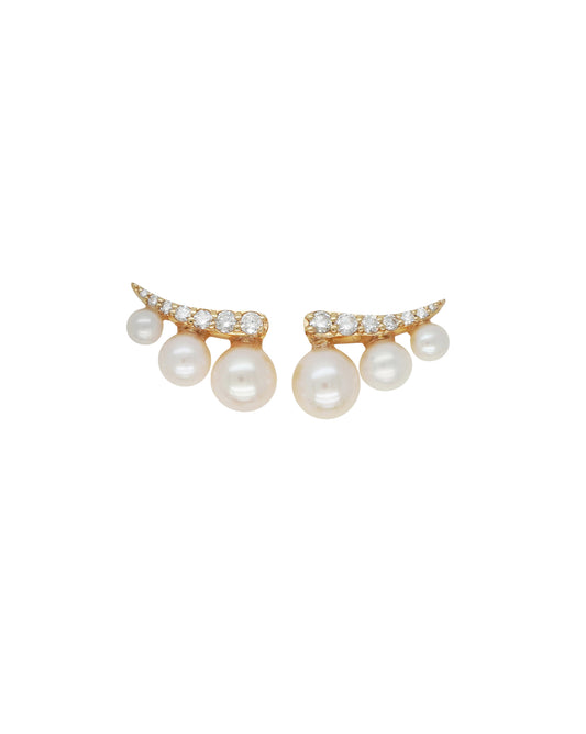 14K Vintage La Rose Crescent Pearl Crawler Earrings