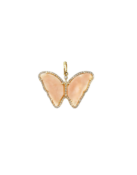 14K Vintage La Rose Pink Opal Butterfly Pendant