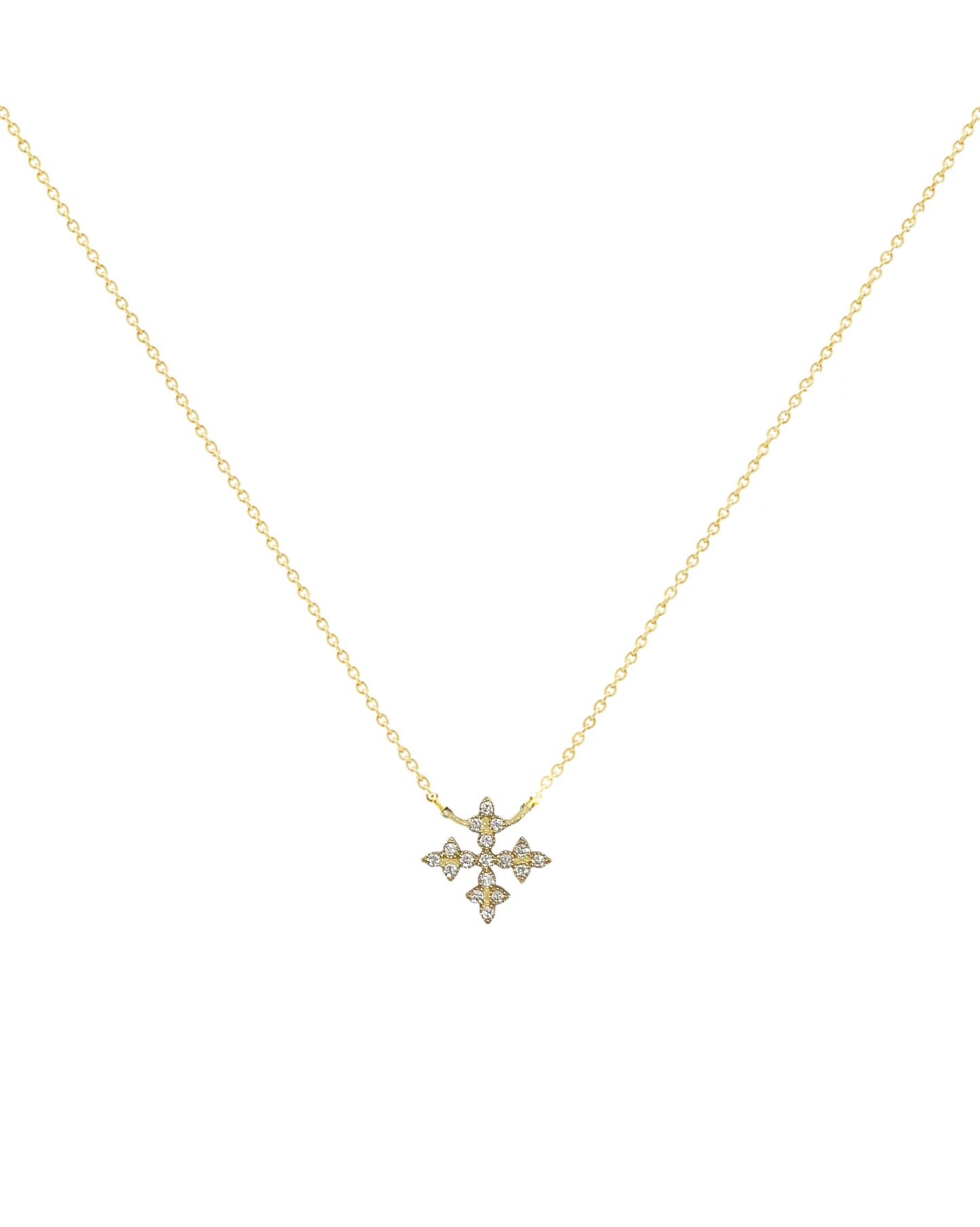 14K Vintage La Rose Fleur De Cross Diamond Necklace