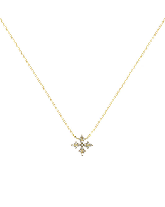 14K Vintage La Rose Fleur De Cross Diamond Necklace