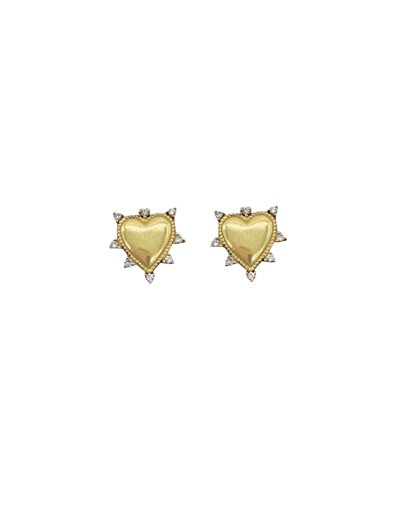 Vintage La Rose 14K Diamond Caviar Heart Studs
