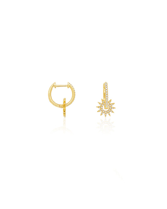 14K Vintage La Rose Sunburst Diamond Huggie