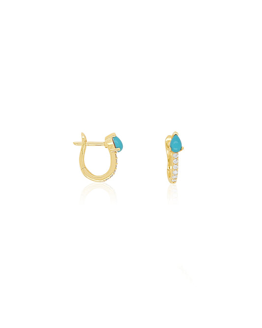14K Vintage La Rose Turquoise Teardrop Huggie