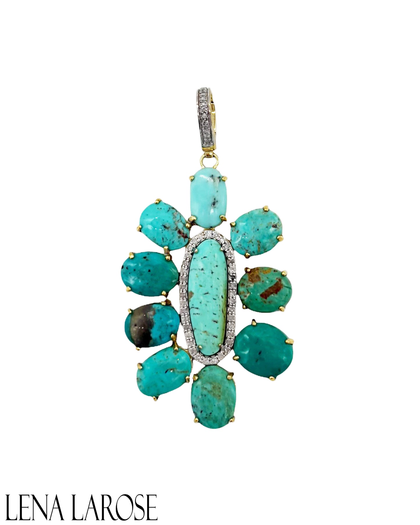 The Woods Fine Jewelry Turquoise Diamond Flower Pendant
