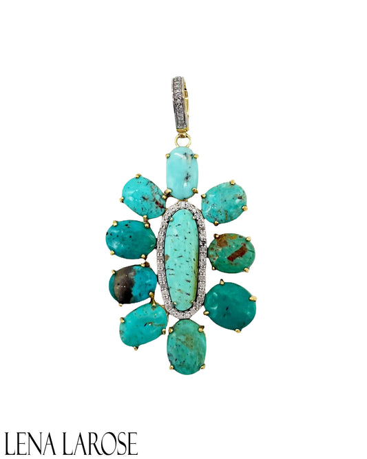 The Woods Fine Jewelry Turquoise Diamond Flower Pendant