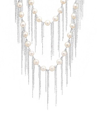 Samira13 White Pearl Fringe Necklace