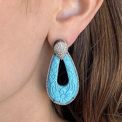 The Woods Fine Jewelry Carved Turquoise Earrings